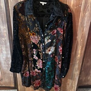 John Mark Multicolor Floral Velvet Button-Down Shirt
